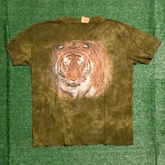 The Mountain Other - VINTAGE 1999 THE MOUNTAIN MENS T SHIRT TIGER FACE GREEN BOB HENLEY SIZE XXL